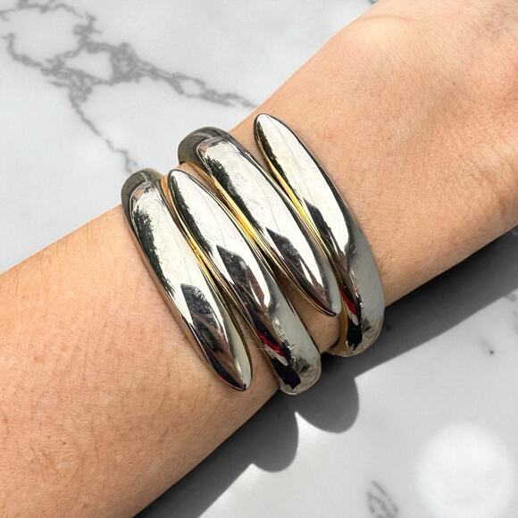 Silver Tone Sculptural Clamper Bracelet Modernist Minimalist Vintage ? Chrome - Picture 2 of 5